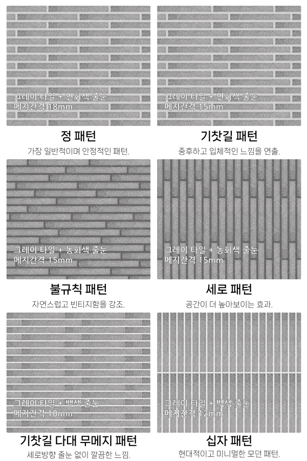 고객 니즈에 맞춰 커스텀 가능한 다양한 줄눈 패턴