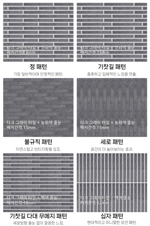 고객 니즈에 맞춰 커스텀 가능한 다양한 줄눈 패턴