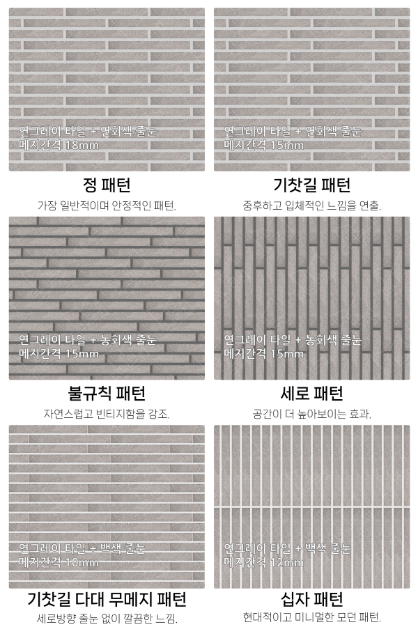 고객 니즈에 맞춰 커스텀 가능한 다양한 줄눈 패턴